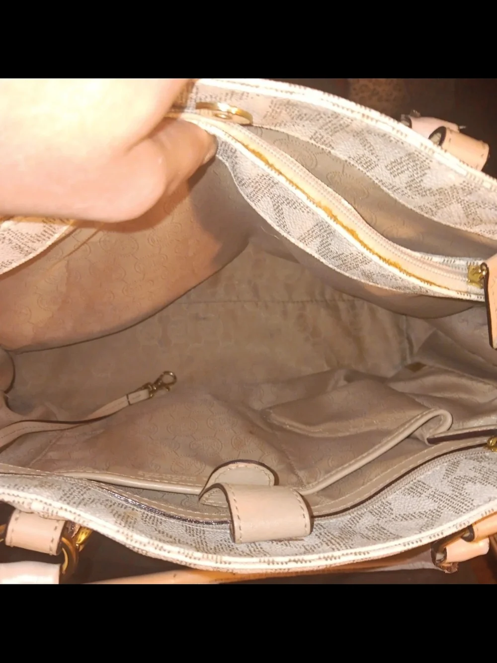 Michael Kors Logo Tote in Light Beige and Cream with Gold Hardware